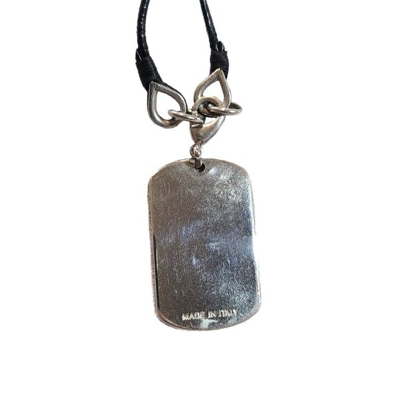 Dolce & Gabbana Silver & Rhinestone Dog Tag Pendant Leather Cord Necklace - Picture 3 of 6